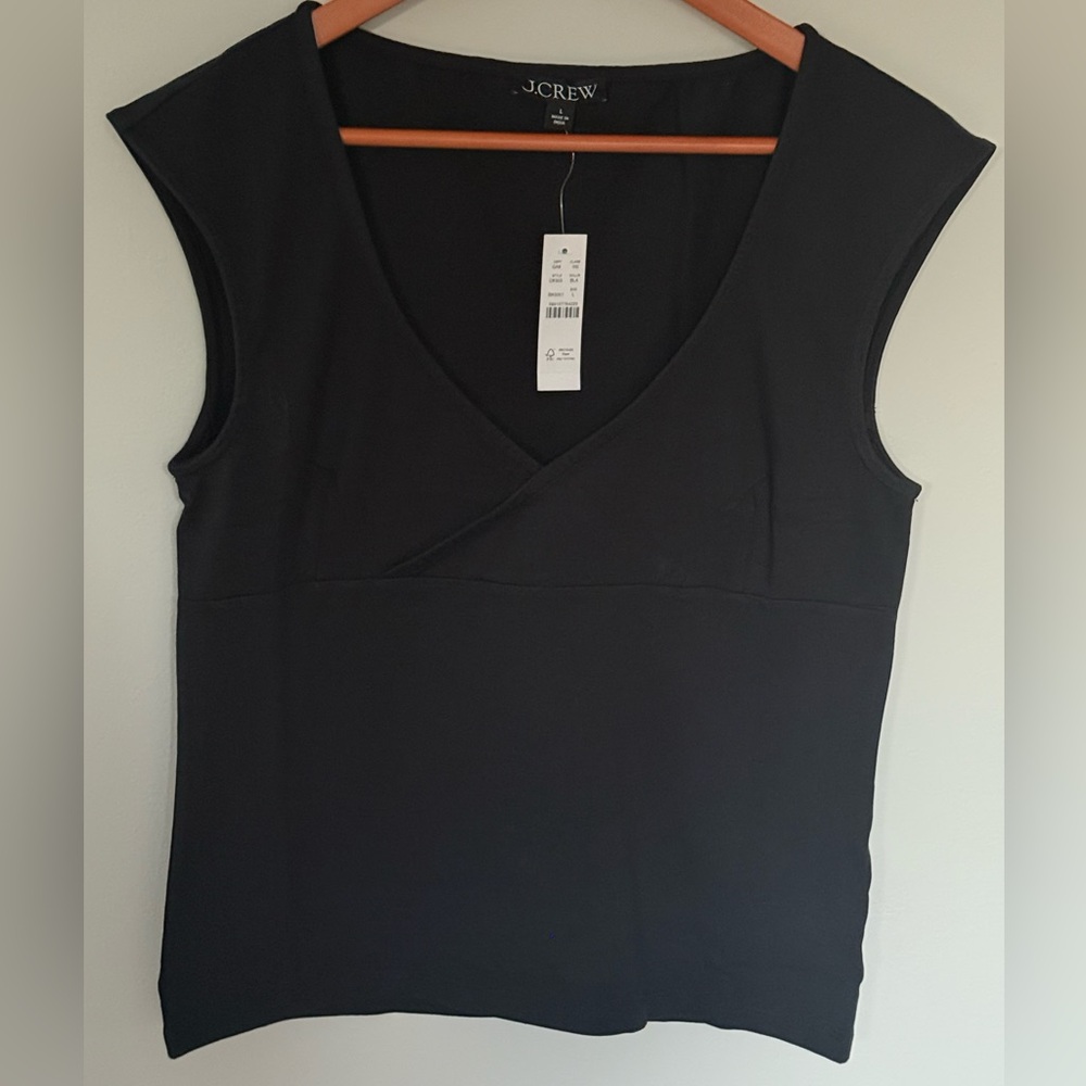 J. Crew Black Stretch cotton cap-sleeve crossover shirt Large - Picture 2 of 6